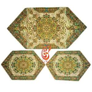 رومیزی ترمه سه تکه طرح ثمین رنگ لمه(نقره ای)