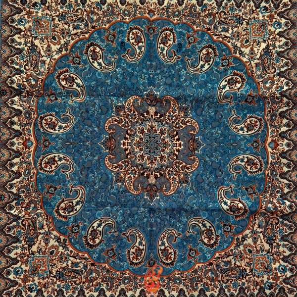 رومیزی ترمه نسترن رنگ آبی درباری (5تکه)