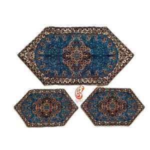 رومیزی ترمه نسترن رنگ آبی درباری (3تکه)