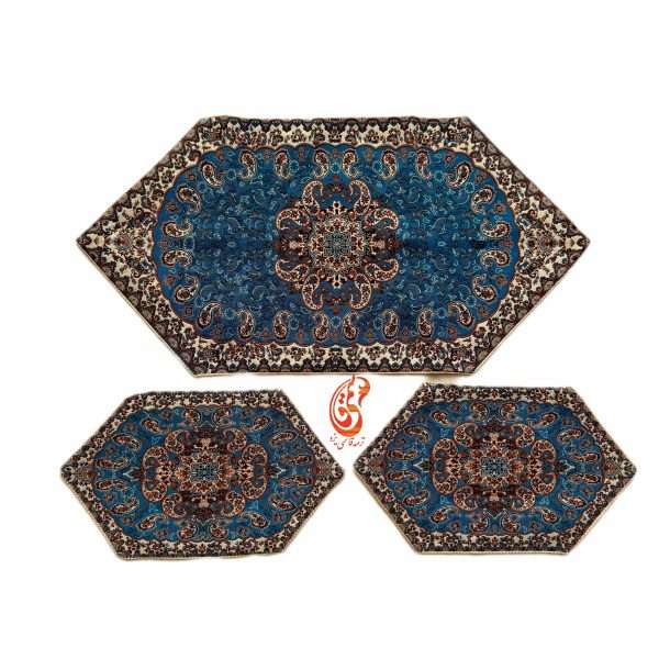 رومیزی ترمه نسترن رنگ آبی درباری (3تکه)