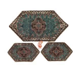 رومیزی ترمه نسترن رنگ سبزآبی (3تکه)