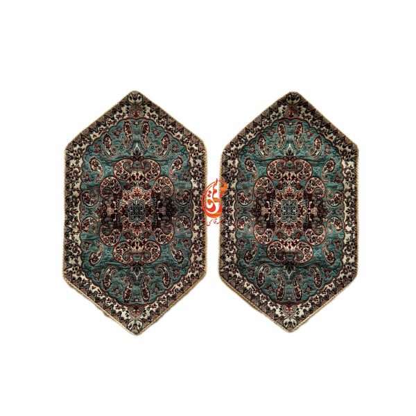 رومیزی ترمه نسترن رنگ سبزآبی (5تکه)