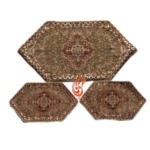 رومیزی ترمه نسترن رنگ گردویی (3تکه)