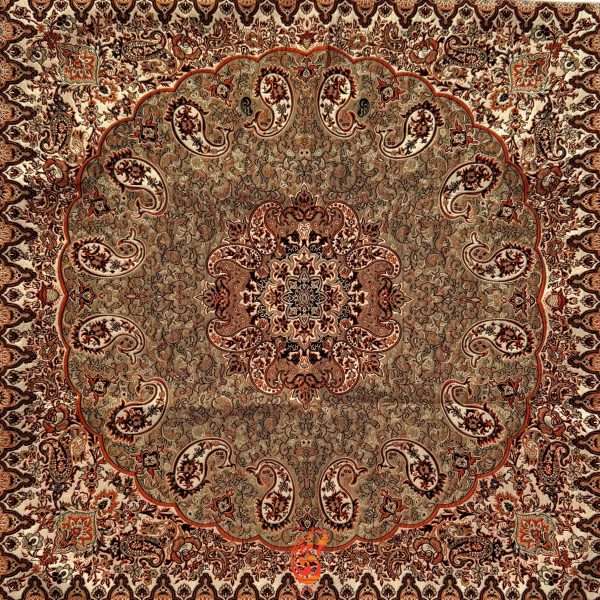 رومیزی ترمه نسترن رنگ گردوی (5تکه)