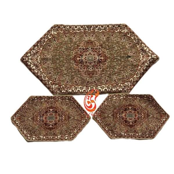 رومیزی ترمه نسترن رنگ گردویی (3تکه)