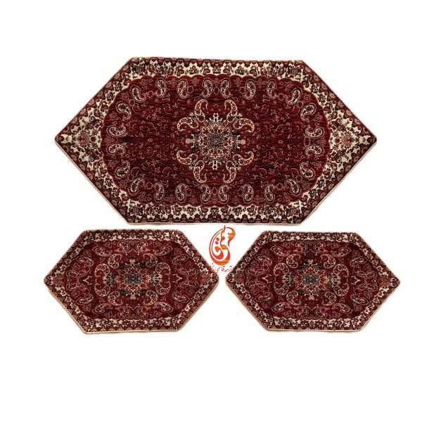 رومیزی ترمه نسترن رنگ زرشکی (3تکه)